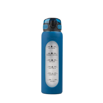 TintBox 1 Litre Motivational Borosilicate Glass Sipper with Silicone Sleeve, Time Markings, Leak-Proof (Lunar Blue)