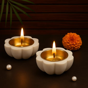 Marble Brass Diya with Premium Marble Base & Brass Finish Metal Holder