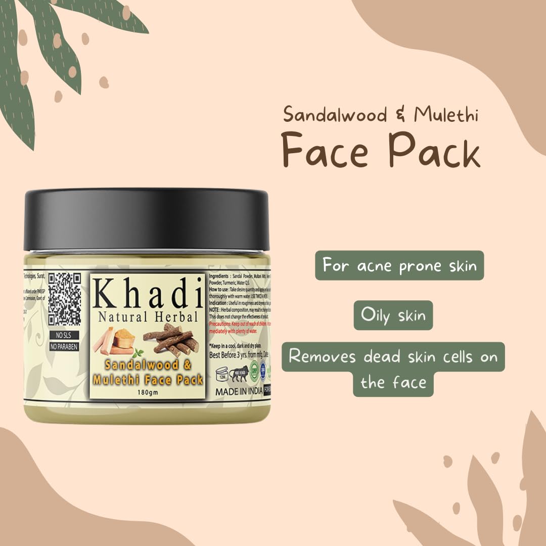 Khadi Natural Herbal Sandalwood Face Pack For Skin Brightening 180gm Pack