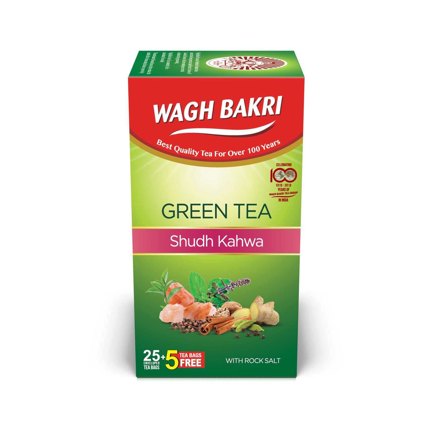 Wagh Bakri Green Tea Shudh Kahwa Tea Bag, 25 Tea Bag*2.5G, 62.5 Grams