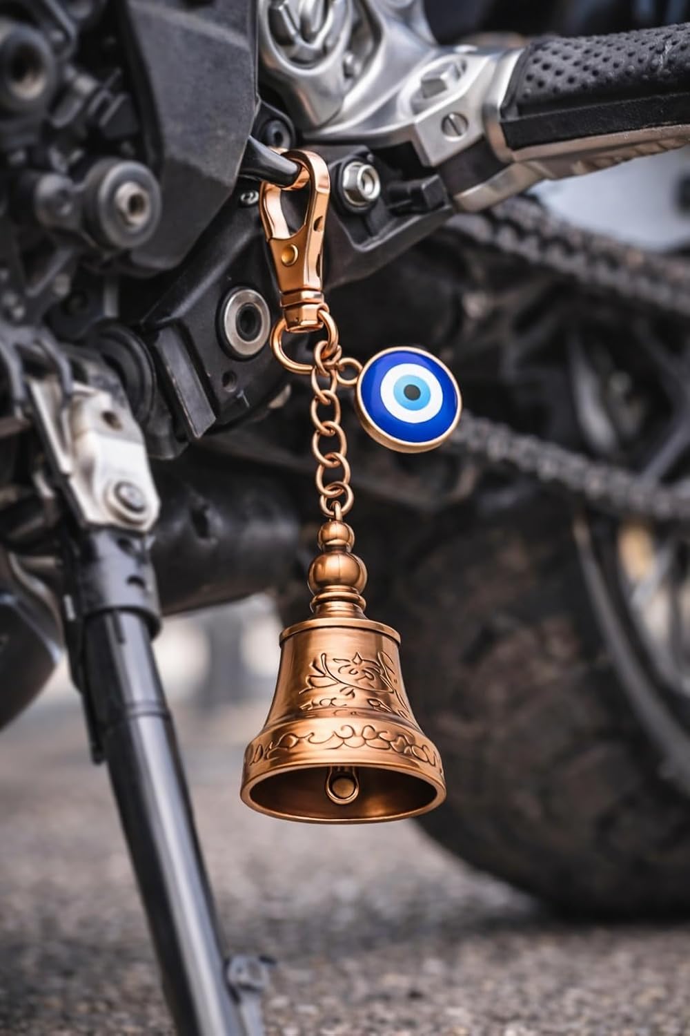 AutokraftZ Copper Guardian Bell with Tibetan Keychain for Motorcycle & Bike - Copper