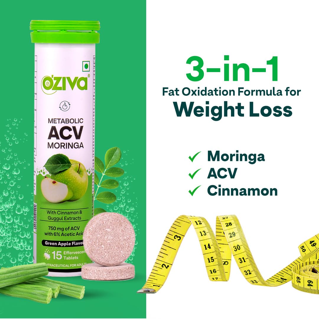 OZiva ACV Moringa  Green Apple,  360 gms-Pack of 4 (60 tablets).