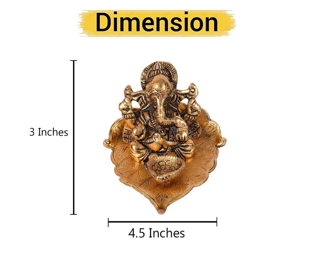 Lord Ganesha on Leaf with Diya