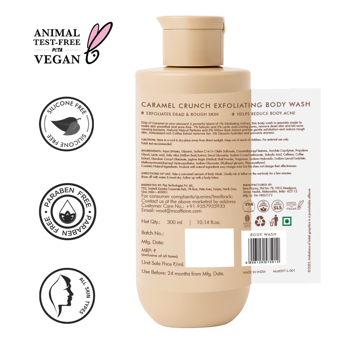 mCaffeine Exfoliating Body Wash for Smooth, Clear Skin (300ml)