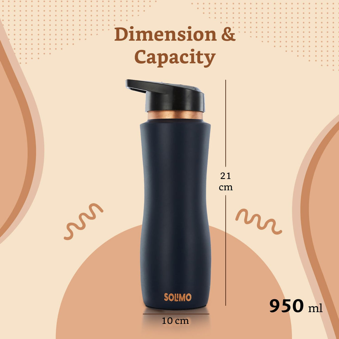 Solimo Copper Leak-Proof Powder Coating Sipper Bottles | 950 ml | Pure Copper | Coca Cola Color | Daily Wellness Sipper Bottle