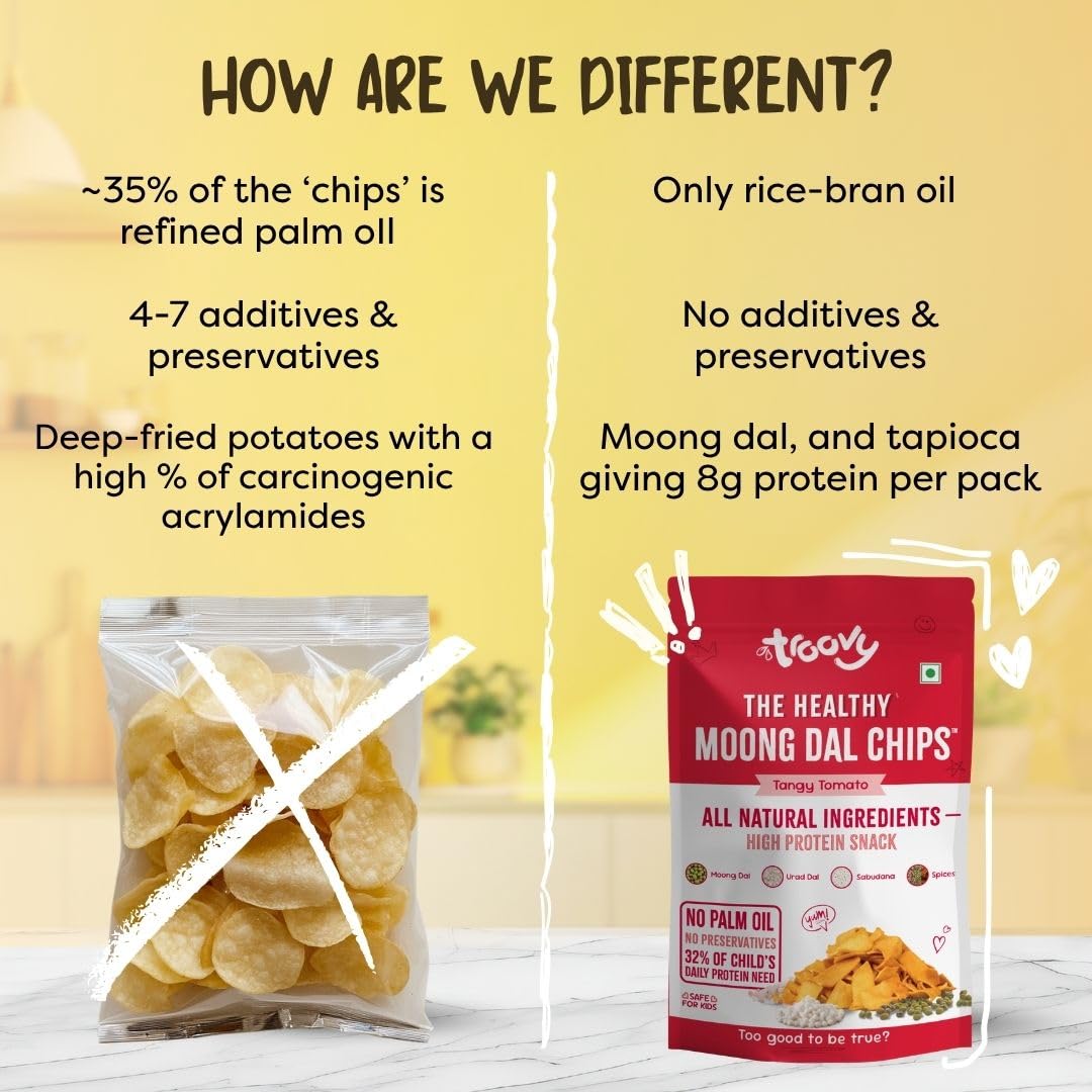 Troovy Healthy Tangy Tomato Moong Dal Chips | 70g (Pack of 3)