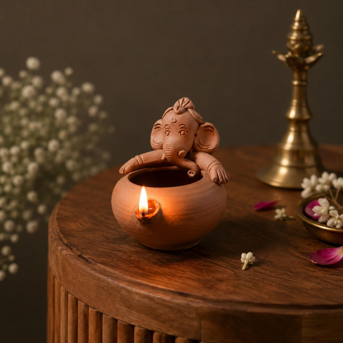 Handmade Ganesha Diya for Pooja Set of 2