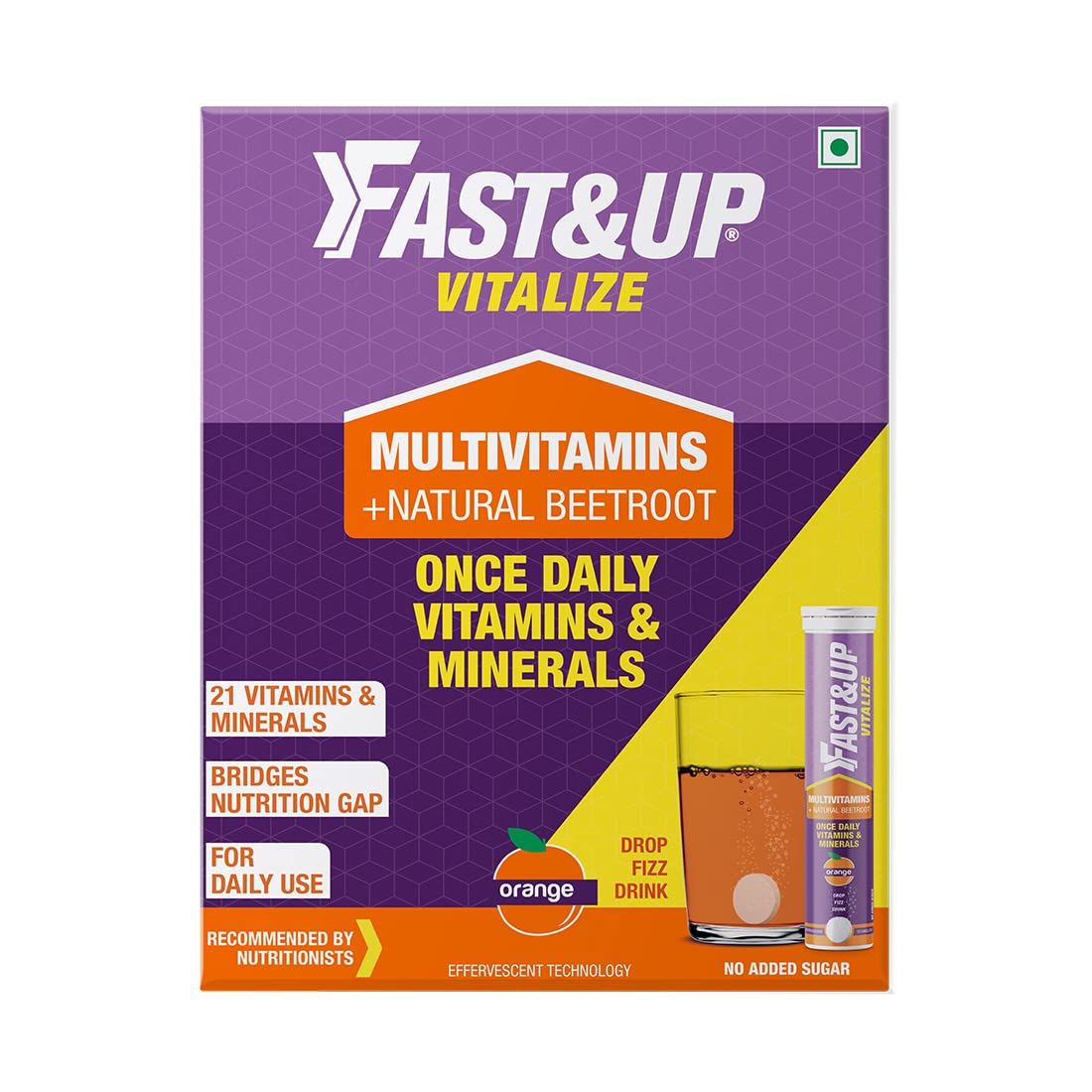 Fast&Up Vitalize - Immunity Essential Multivitamin For Men & Women (60 Effervescent Tablets, Orange Flavor)