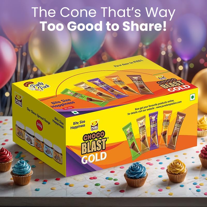 Pure Temptation Chocoblast Assorted Flavoured Waffle Cones [30 Pcs Chocolate Box]