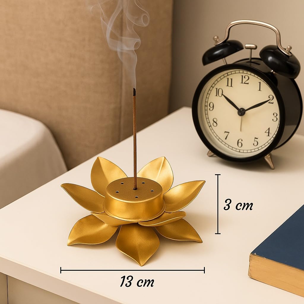 Golden Lotus Agarbatti Stand for Pooja & Home Decor