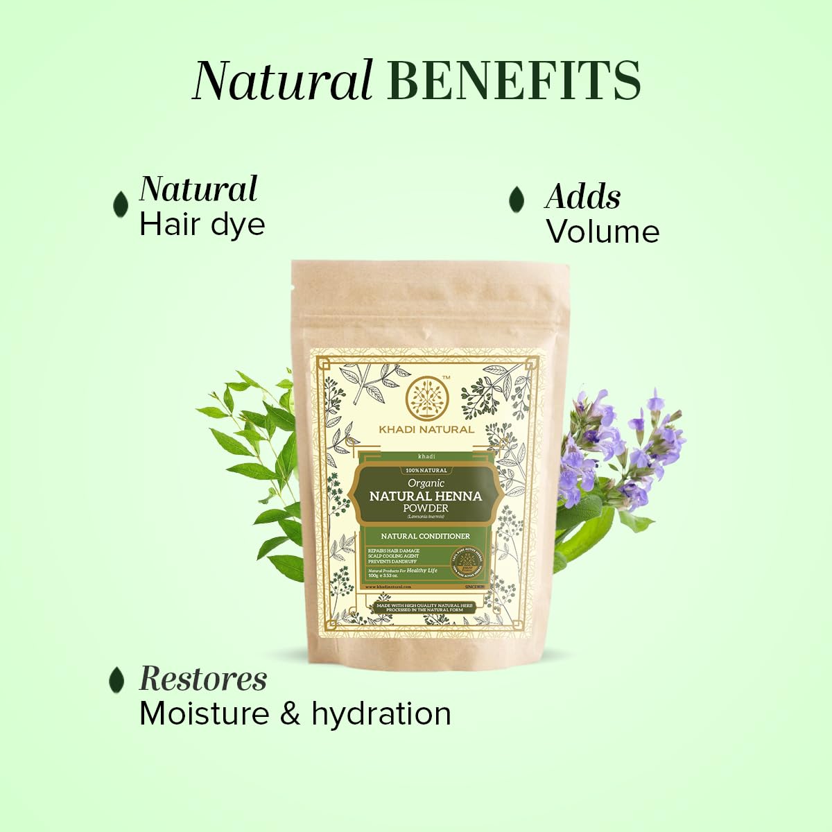 Khadi Natural Herbal Henna Organic Powder –  Green 100g