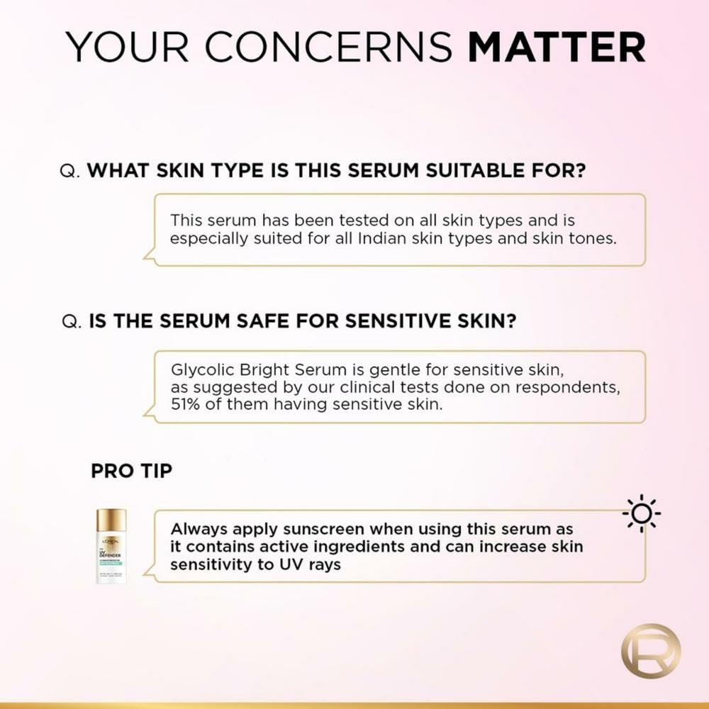L'Oreal Paris Glycolic Bright 8% [Melasyl + Niacinamide] Face Serum for Brightening Dark Spots 30ml