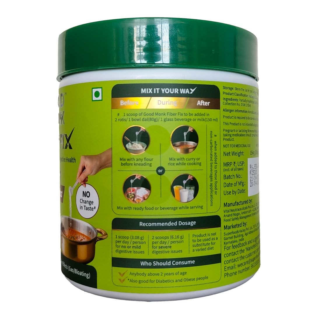 Good Monk Fiber Fix | Constipation, Bloating & Gas Relief |50 Servings| 150gm