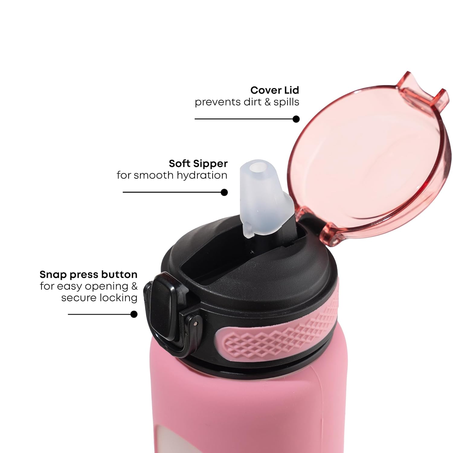 TintBox 1 Litre Motivational Borosilicate Glass Sipper with Silicone Sleeve, Time Markings, Leak-Proof (Venus Pink)