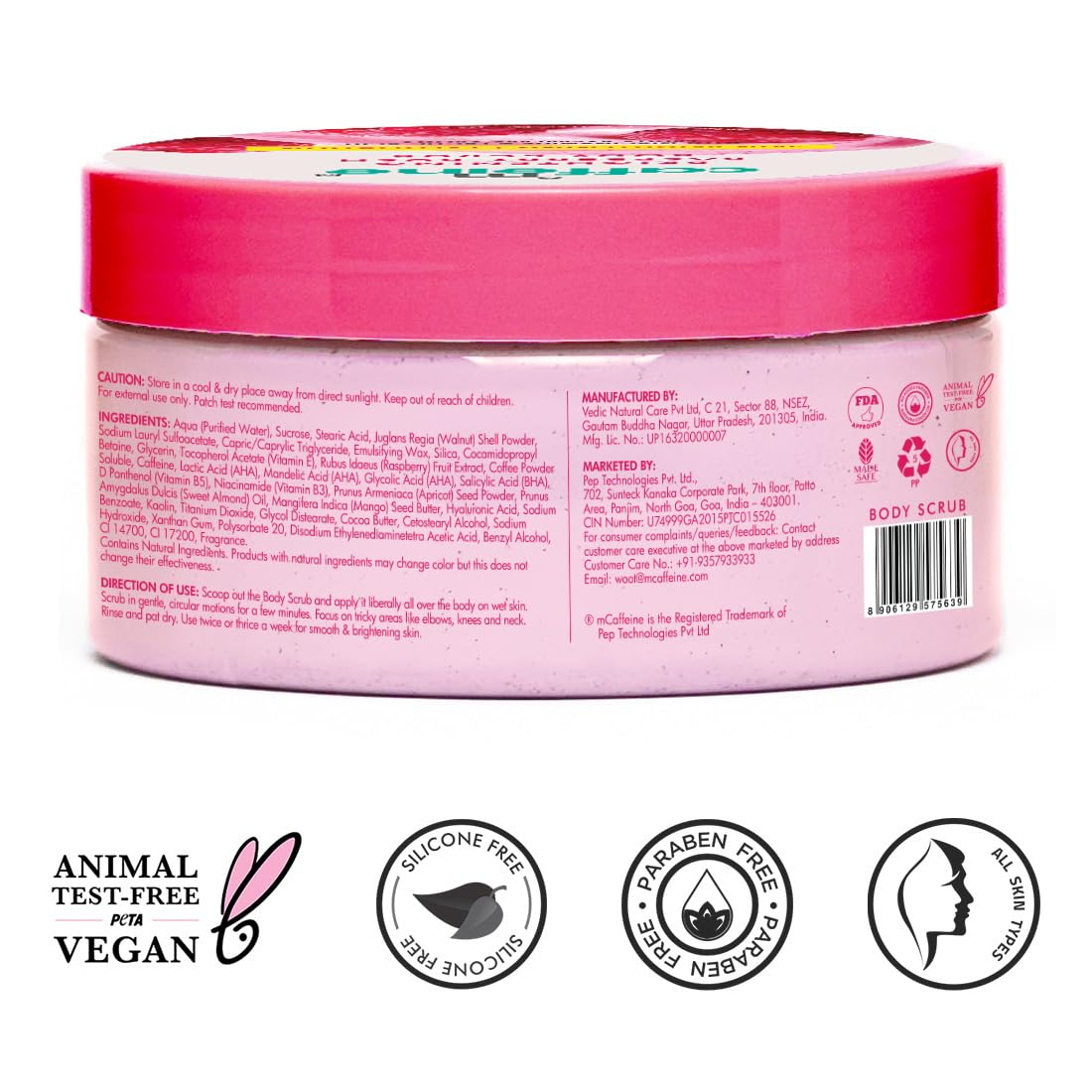 mCaffeine Brightening Raspberry Body Scrub | Tan Removal  175g