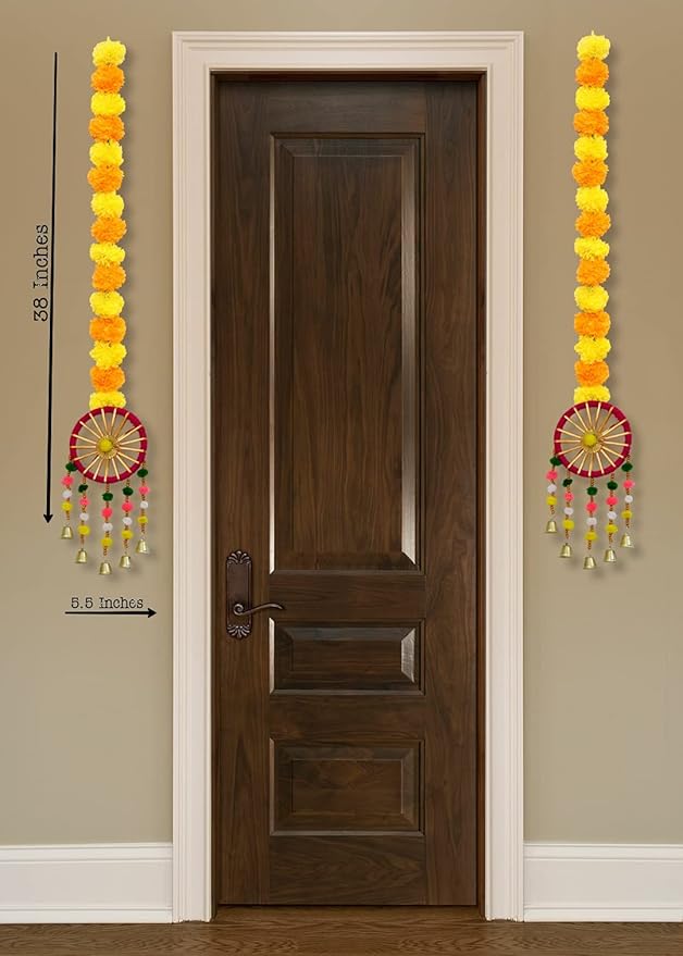 JH Gallery Marigold & Bell Hanging Toran – Pack of 6 for Decoration
