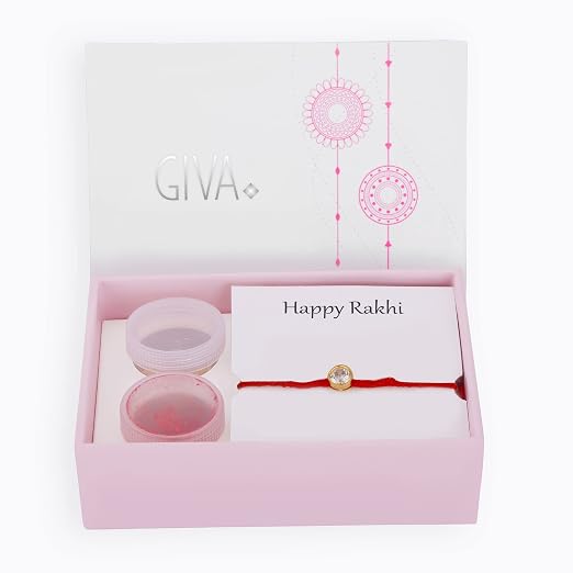 GIVA 925 Silver Sphere Zircon Rakhi with Roli Chawal, Cotton Thread