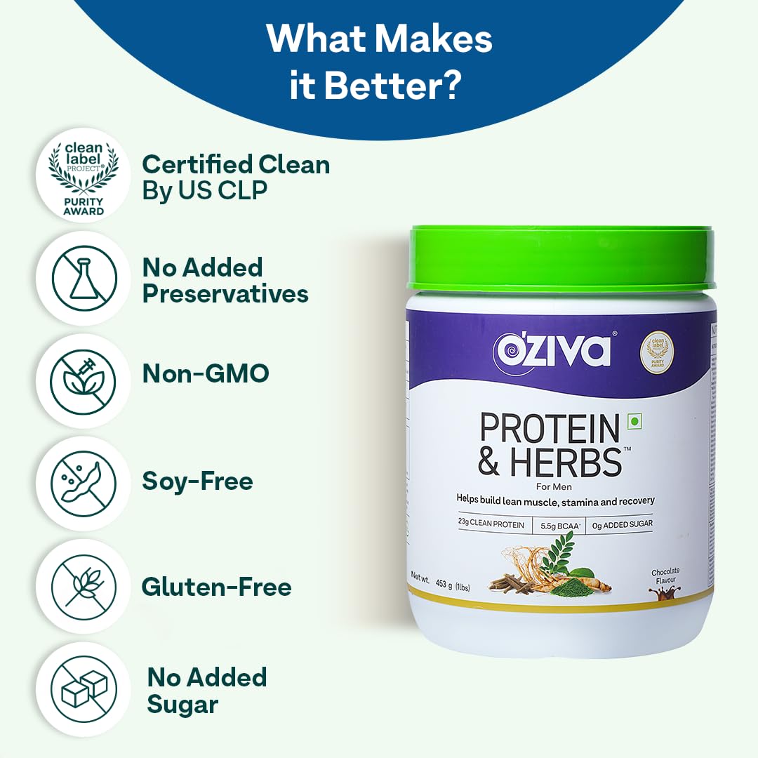 OZiva Protein & Herbs for Men Banana Caramel (453gm)