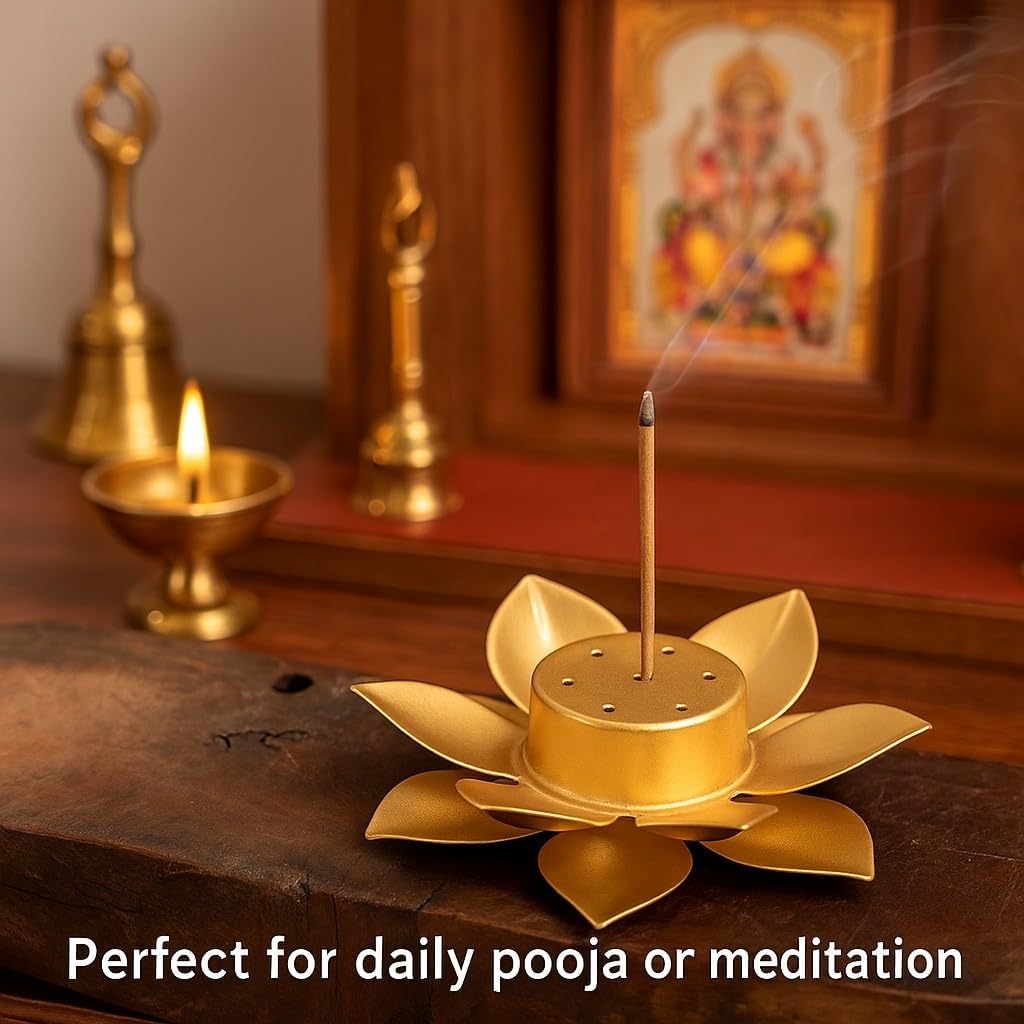 Golden Lotus Agarbatti Stand for Pooja & Home Decor