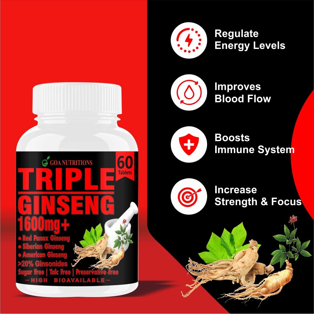 Goa Nutritions Red Ginseng Powder  Supplements Natural Multivitamin For Men - 60 Tablets