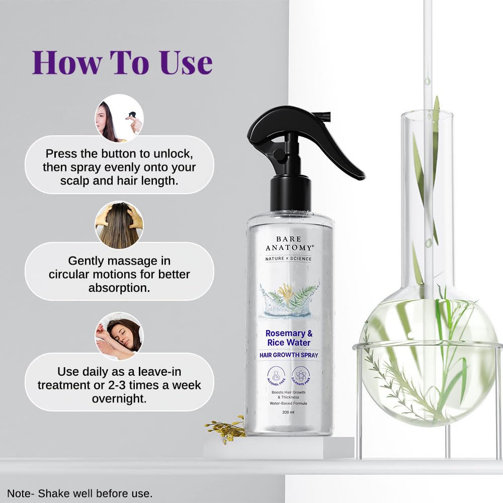 Bare Anatomy Rosemary & Rice Water Hair Growth Spray - 200 ml