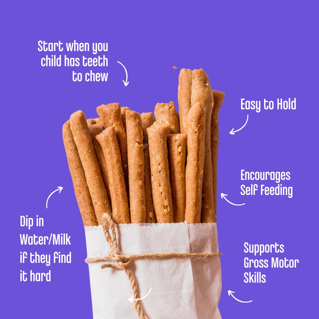 Early Foods No Refined Sugar, No Maida Ragi Teething Sticks | Sweetened with Jaggery | 100% Whole Wheat &