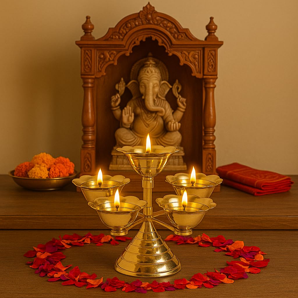 Pure Source India Pure Brass 5 Faced Ethnic Panchadeep