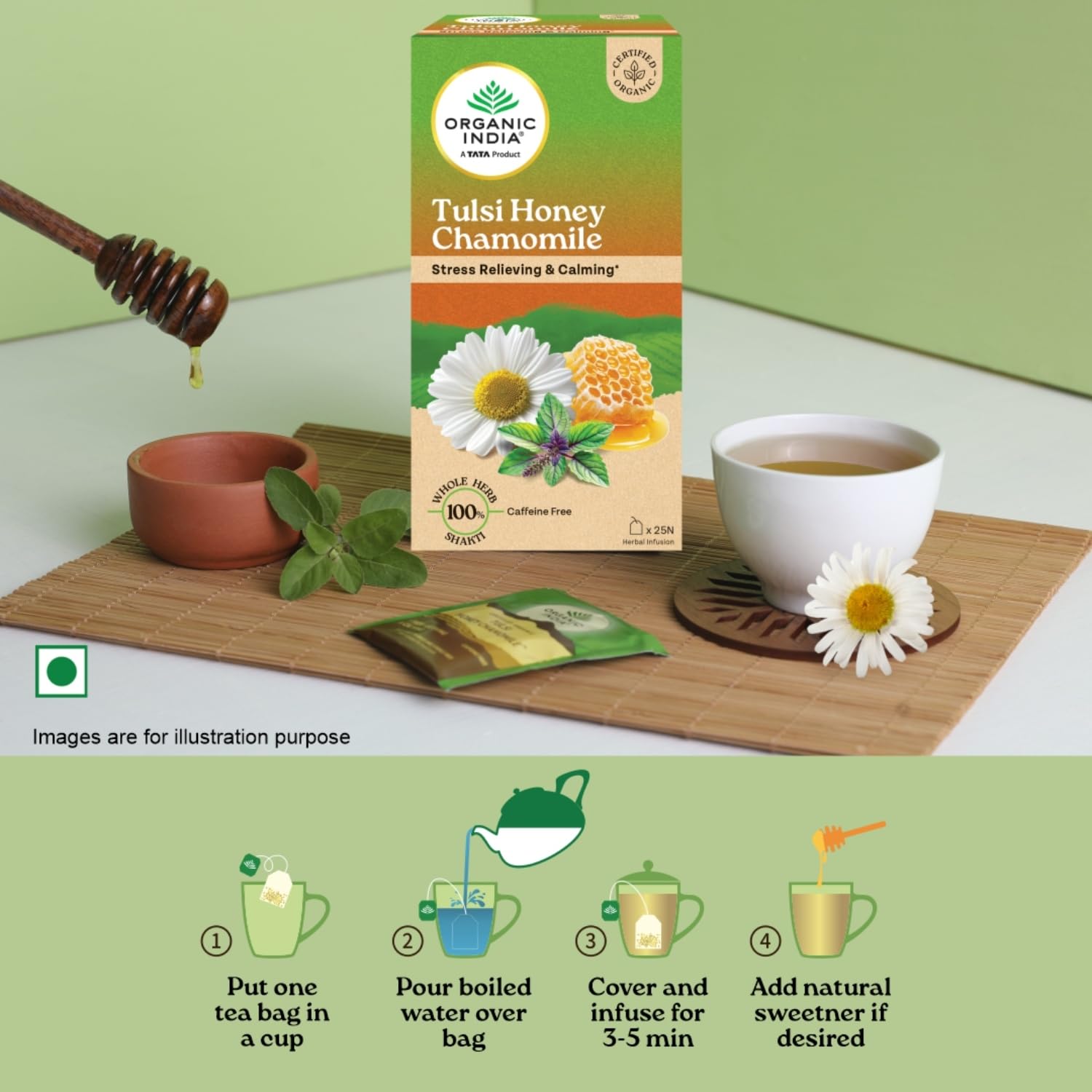 A TATA Product - Organic India Tulsi Honey Chamomile Infusion - 25 Tea Bags
