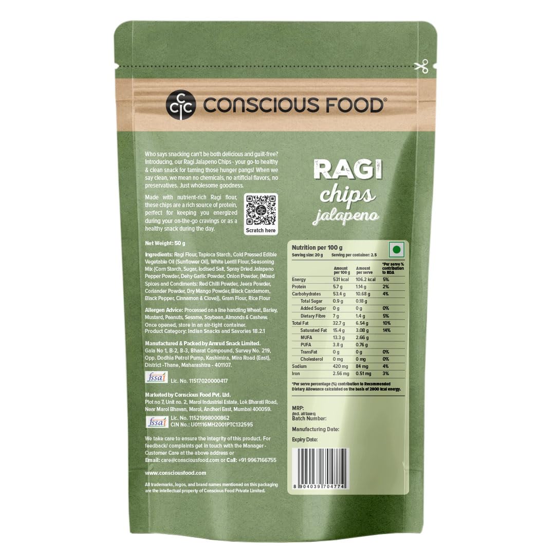 Conscious Food Ragi Chips | 50g - Pack Of 5