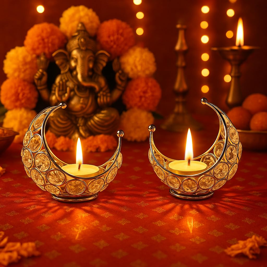 CentraLit Tea Light Crystal Candle Holder Moon Shaped (PackOf2)