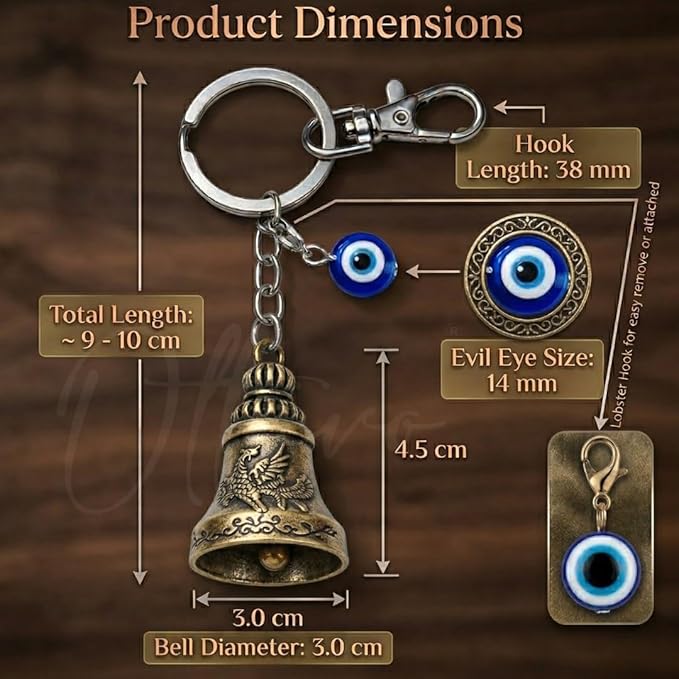 OTTAVO Premium Guardian Bell Keychain for Bike & Car - Antique Brass