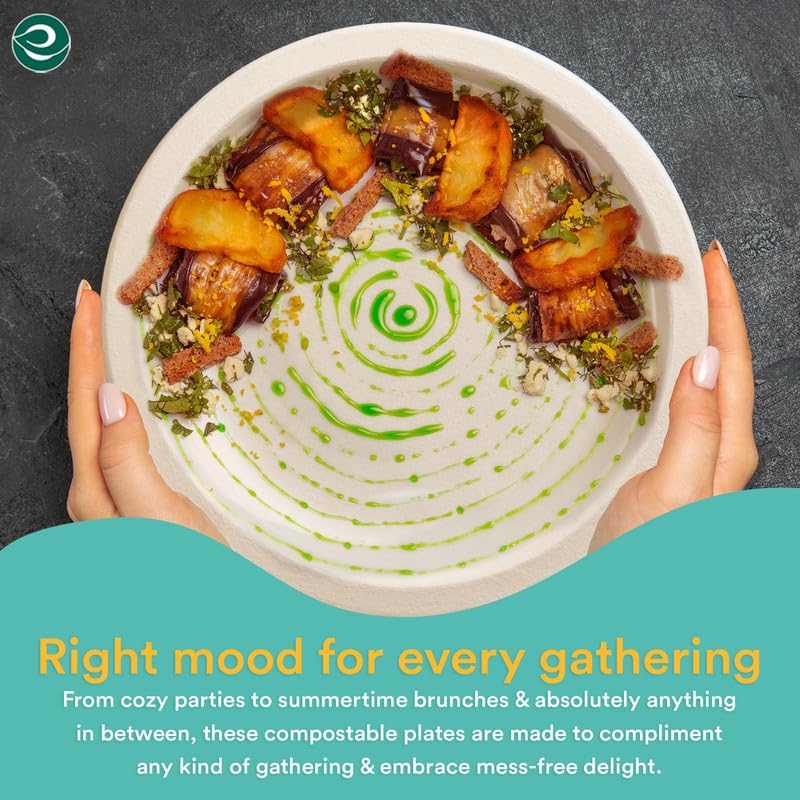 ECO SOUL 10-Inch Bagasse Plates | 50-Pack | Eco-Friendly & Biodegradable Sugarcane Plates