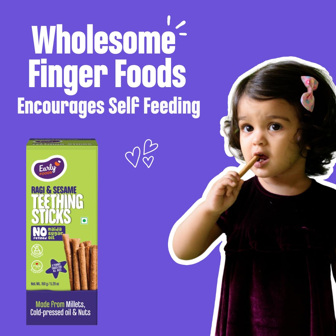 Early Foods No Refined Sugar, No Maida Ragi Teething Sticks | Sweetened with Jaggery | 100% Whole Wheat &