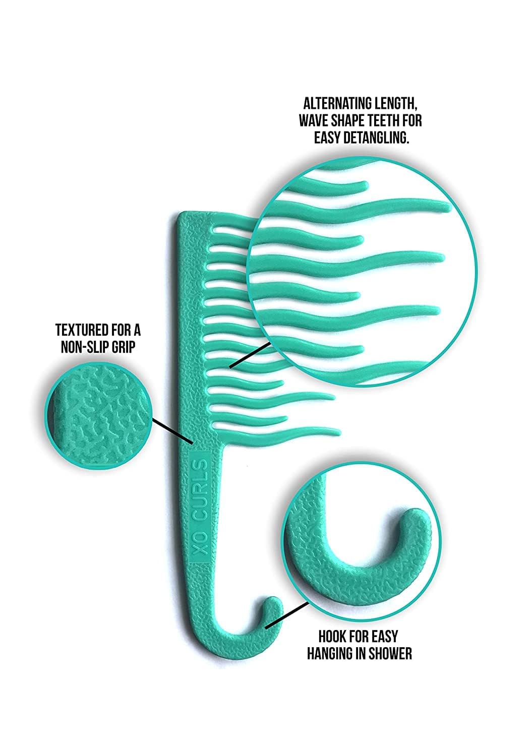XO Curls Shower detangling hair comb, Wide tooth comb