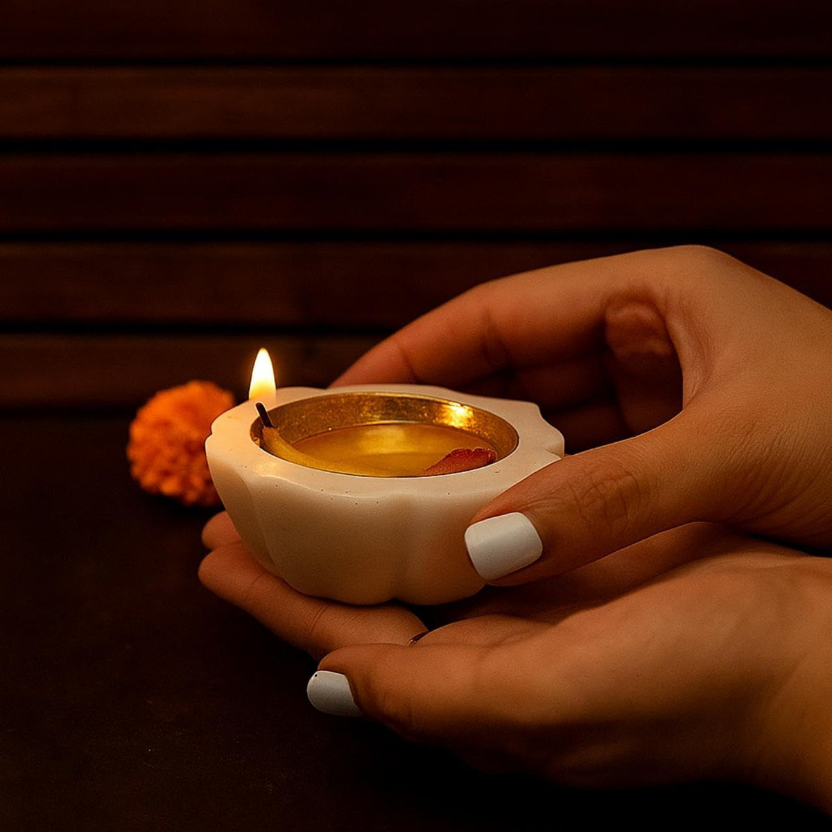 Marble Brass Diya with Premium Marble Base & Brass Finish Metal Holder
