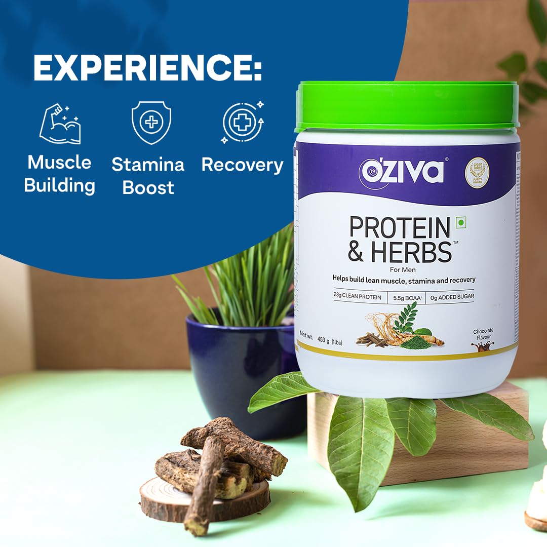OZiva Protein & Herbs for Men Banana Caramel (453gm)