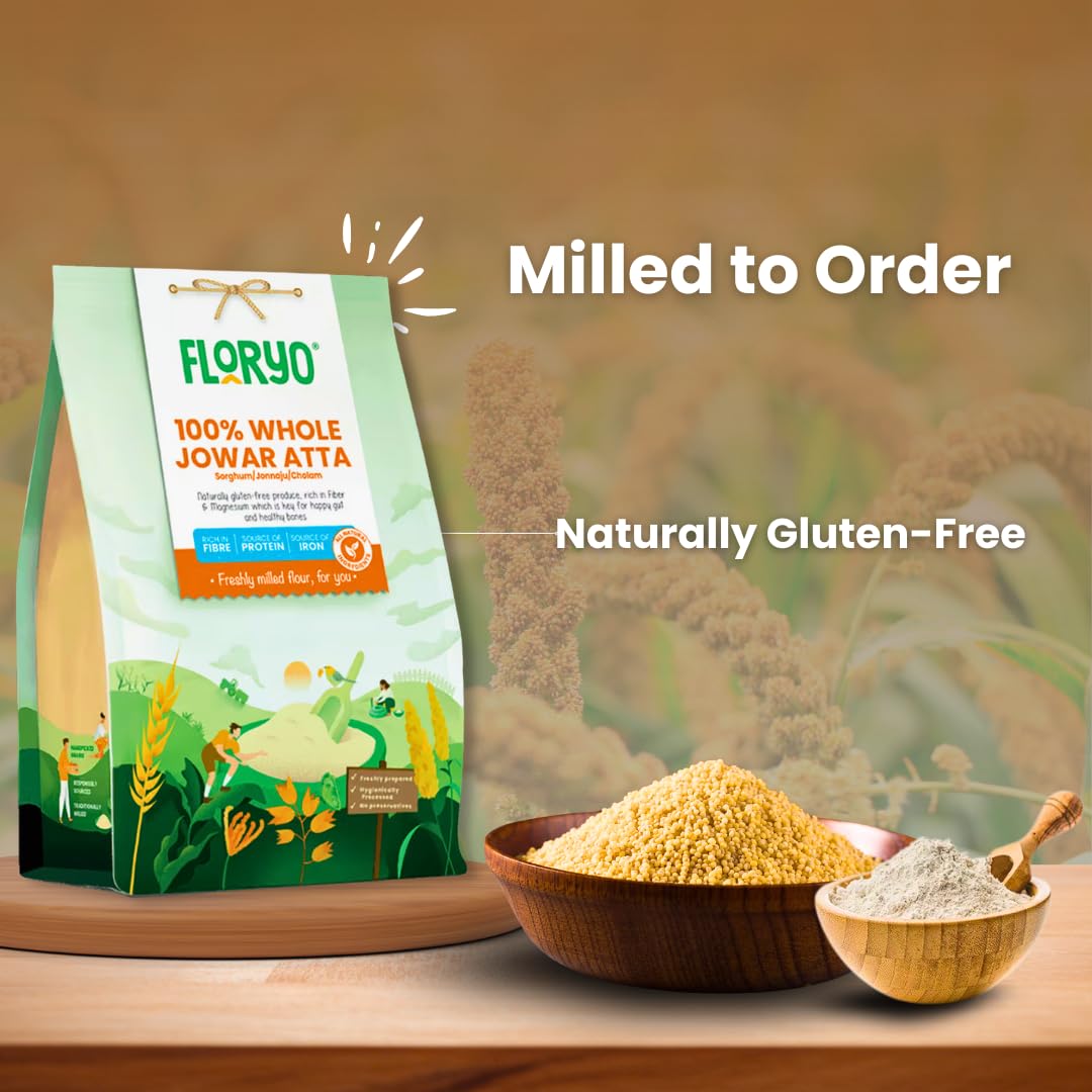 Floryo 100% Whole Jowar Atta | Naturally Gluten-Free 1Kg Pack