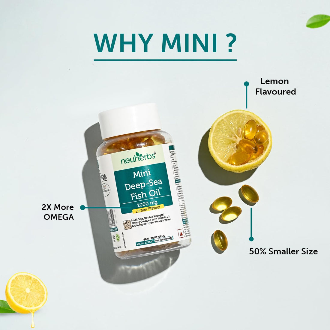 Neuherbs Mini Deep Sea Fish Oil Omega 3 Capsule 60 Softgels