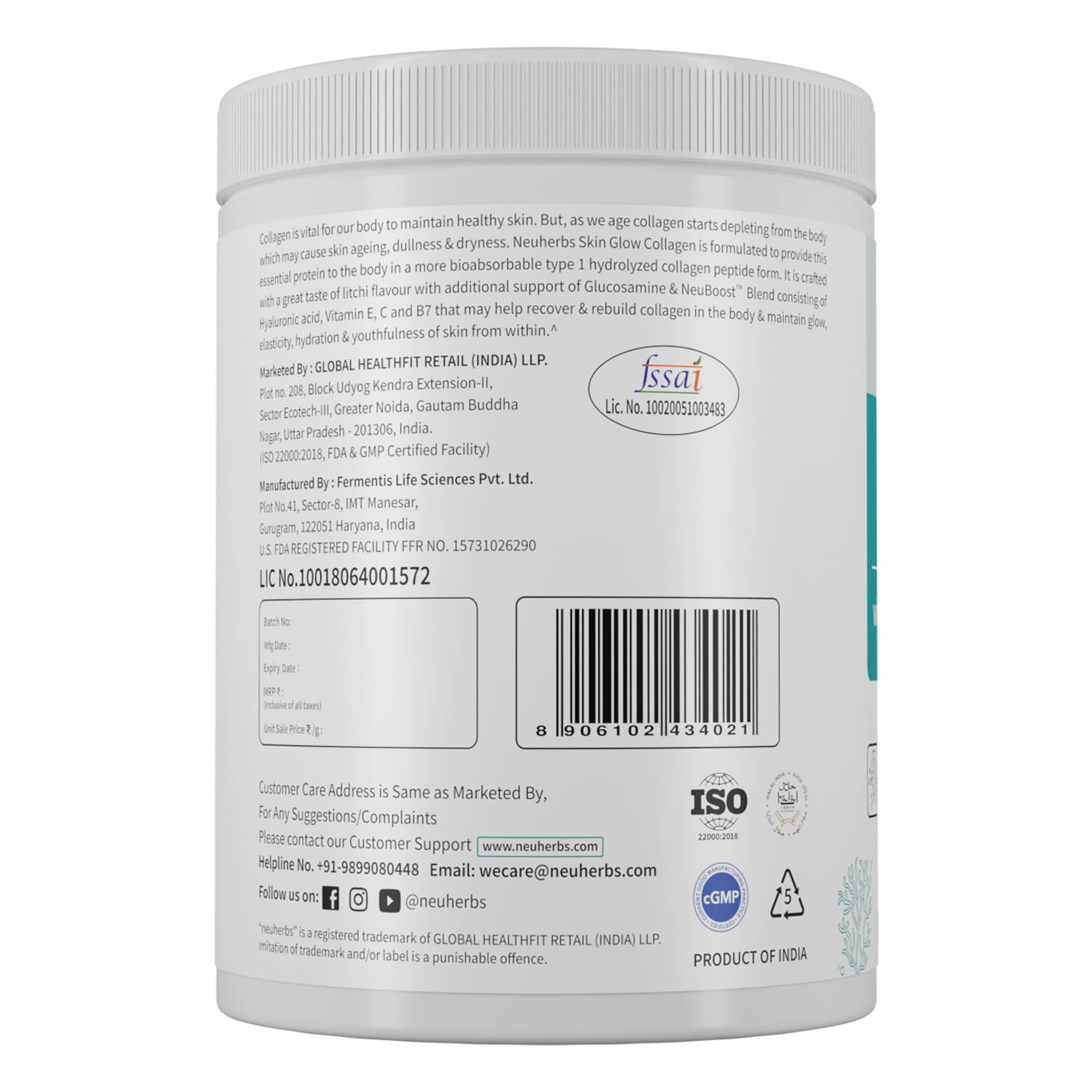 Neuherbs Collagen Supplement - 200 Gram, Litchi Flavour
