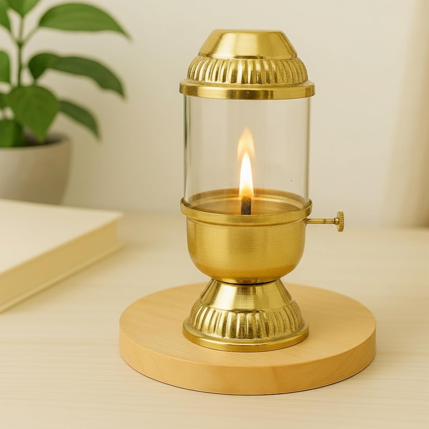 CraftVatika 100% Pure Brass Akhand Diya with Adjustable bati Knob