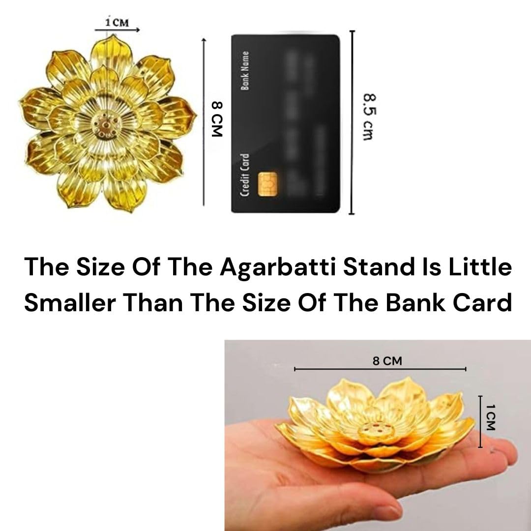 SATYAM KRAFT Golden Lotus Metal Incense Holder for Home & Pooja