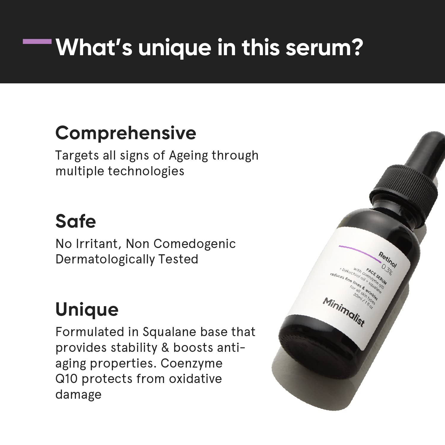 Minimalist Anti-Aging Night Serum with 0.3% Retinol & Q10|30ml