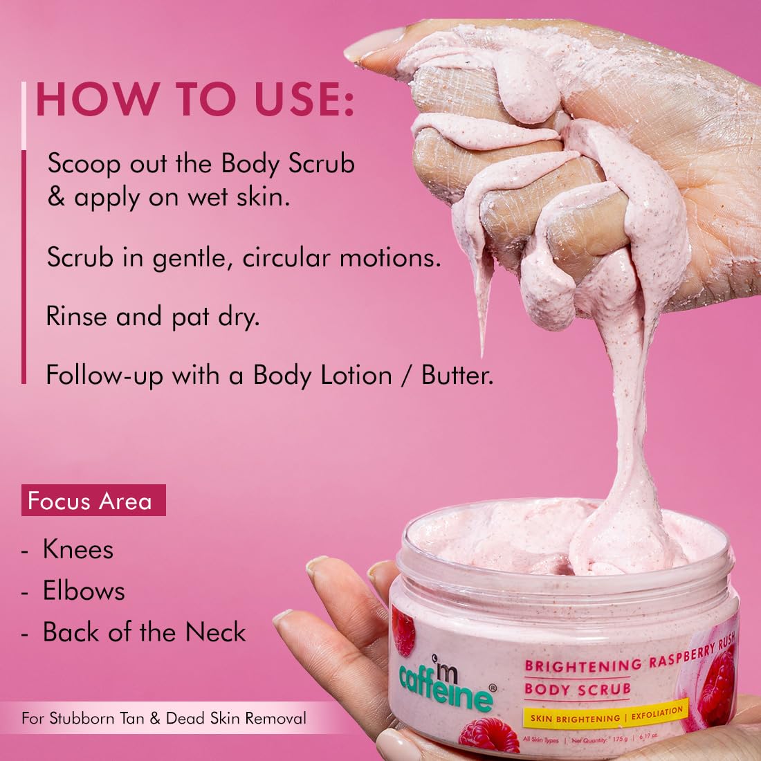 mCaffeine Brightening Raspberry Body Scrub | Tan Removal  175g