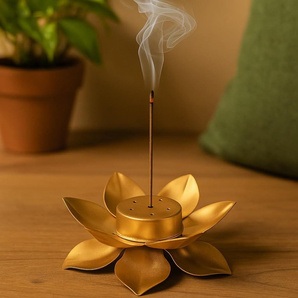 Golden Lotus Agarbatti Stand for Pooja & Home Decor