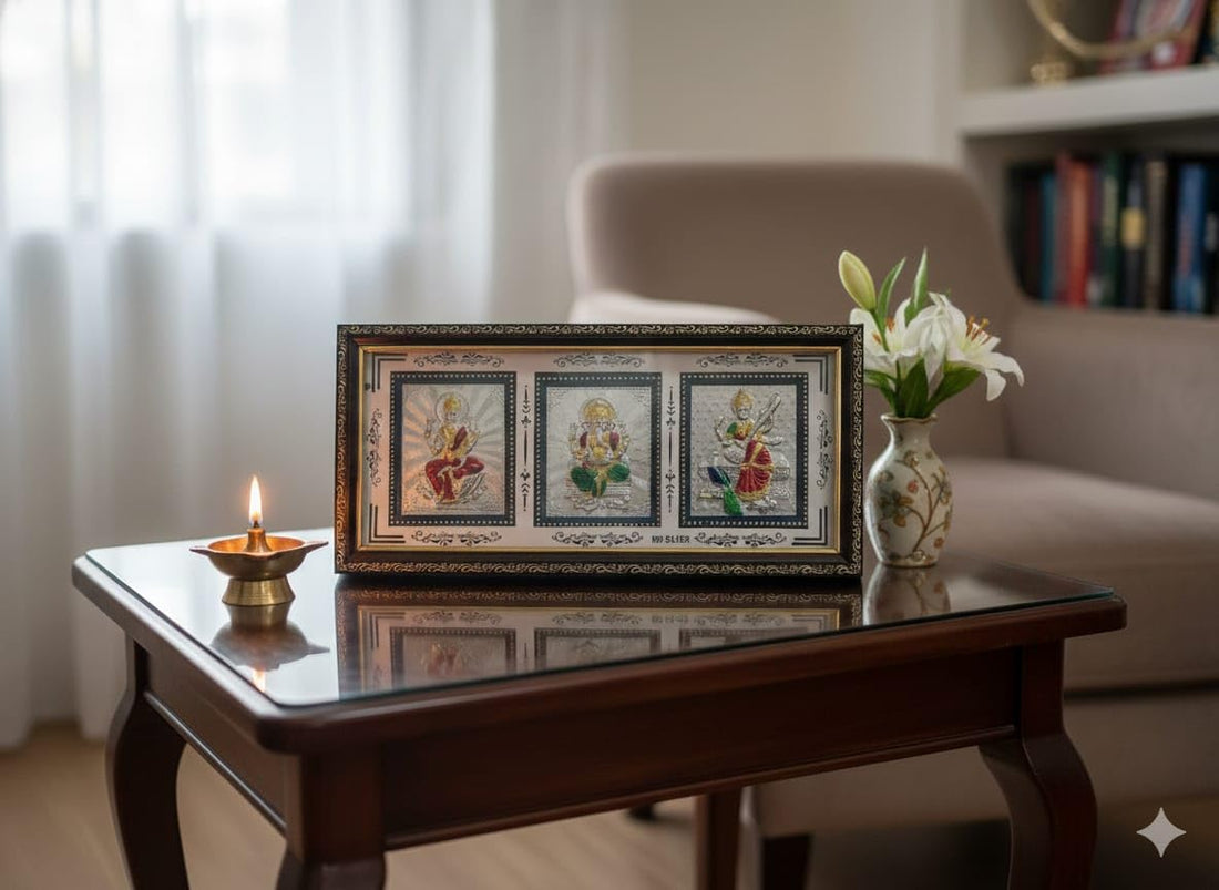 999 Pure Silver Lakshmi Ganesha and Saraswati Frame for Gift