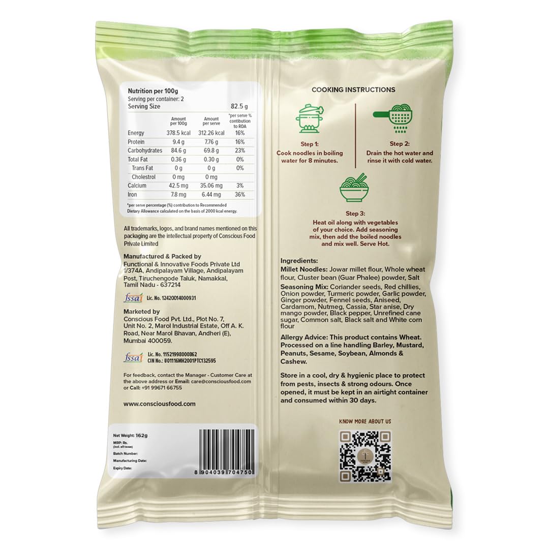 Conscious Food Millet Noodles | 162g | Pack of 3
