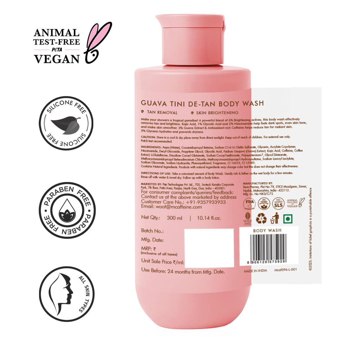 mCaffeine 1% Glycolic Detan Body Wash Tangy Guava 300ml