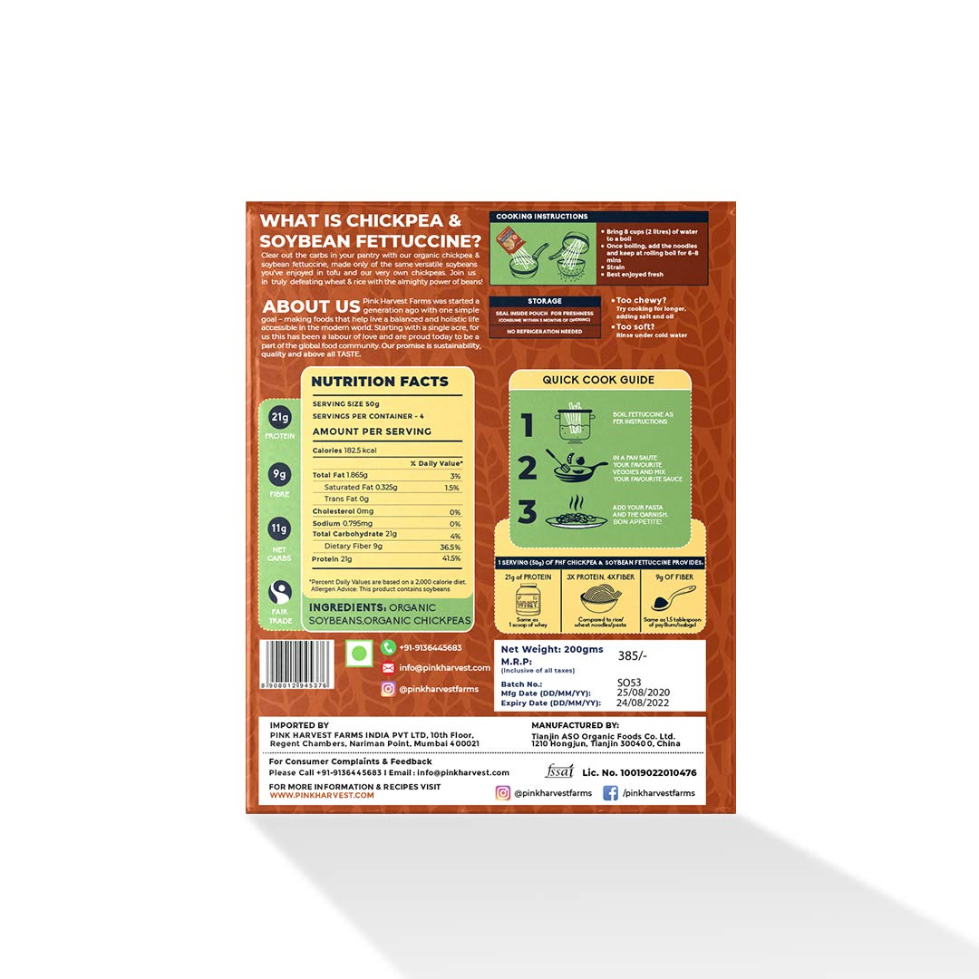 Pink Harvest Farms Chickpea and Soybean Fettuccine Pasta | No Rice - No Maida