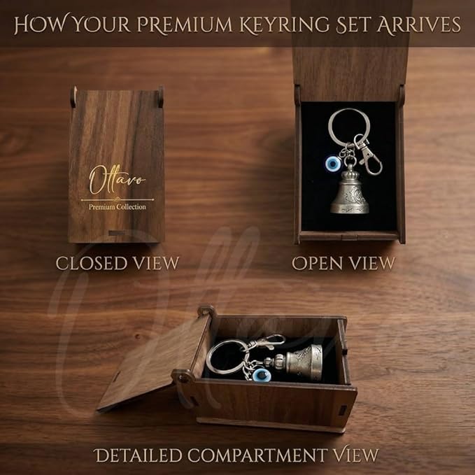 OTTAVO Premium Guardian Bell Keychain for Bike & Car - Antique Brass