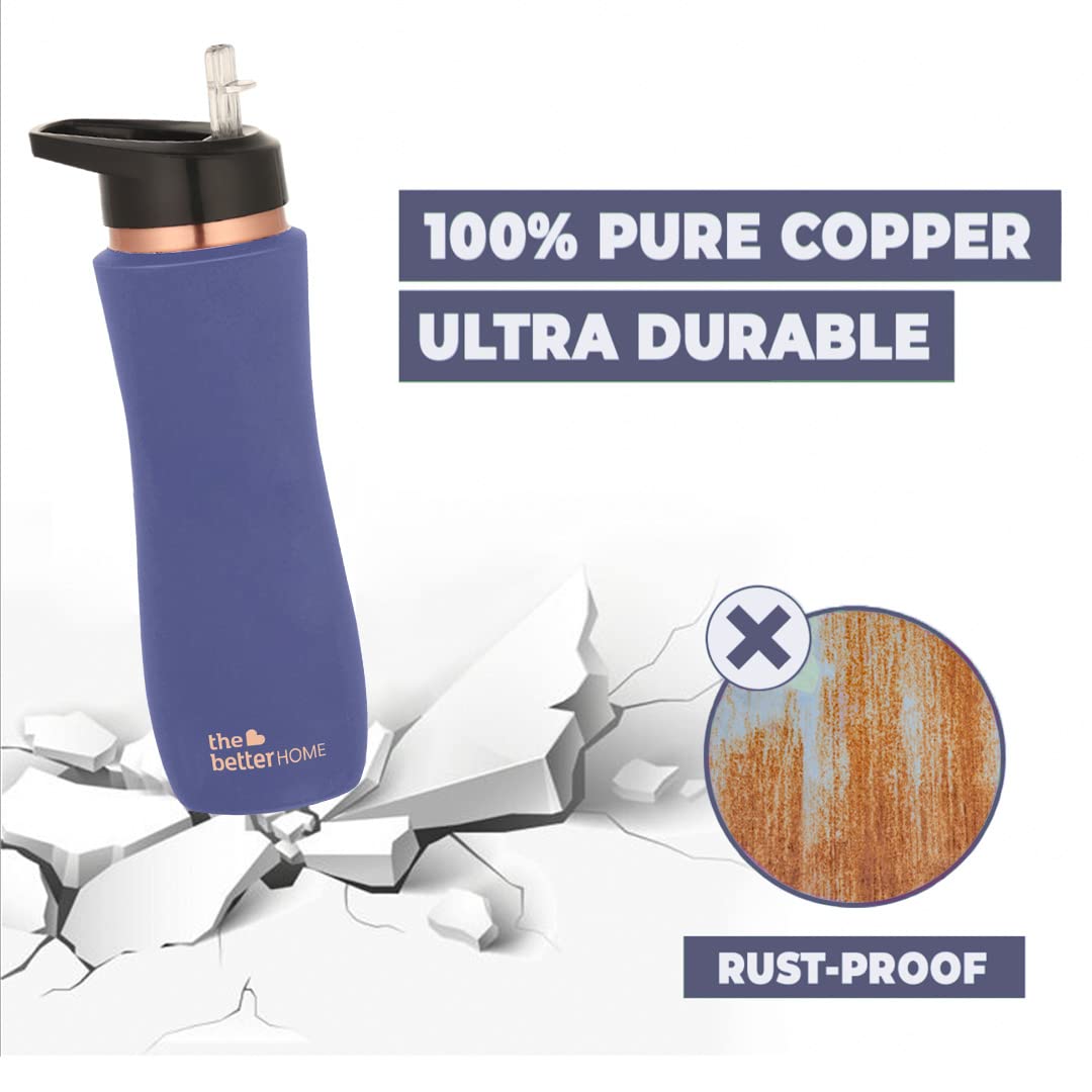 The Better Home Copper Water Bottle with Sipper (700ml), with Anti Oxidant Properties of Copper (Purple)